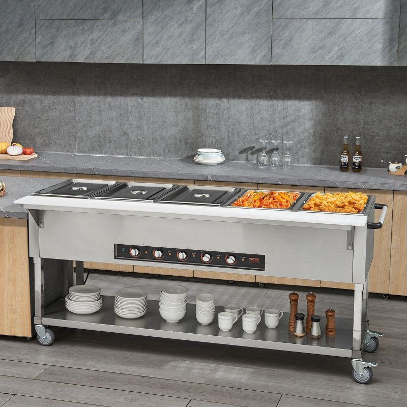 5-Pan Commercial Food Warmer, 5 X 20.6QT Electric Steam Table, 3750W ...