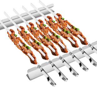 Stainless Steel Shish Kabob Skewers - 17' Long, 0.35' Wide BBQ Skewers (Set of 6) + 2 Grill Racks + 1 Storage Case