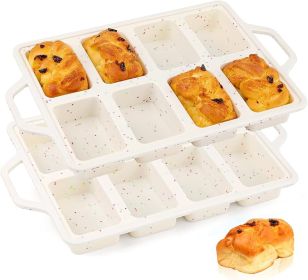 Vinino Silicone Mini Loaf Pans with Metal Reinforced Frame-2 Pack, Non-stick Silicone Bread Pan for Baking 8-Cavity, Tiny Banana Bread Set