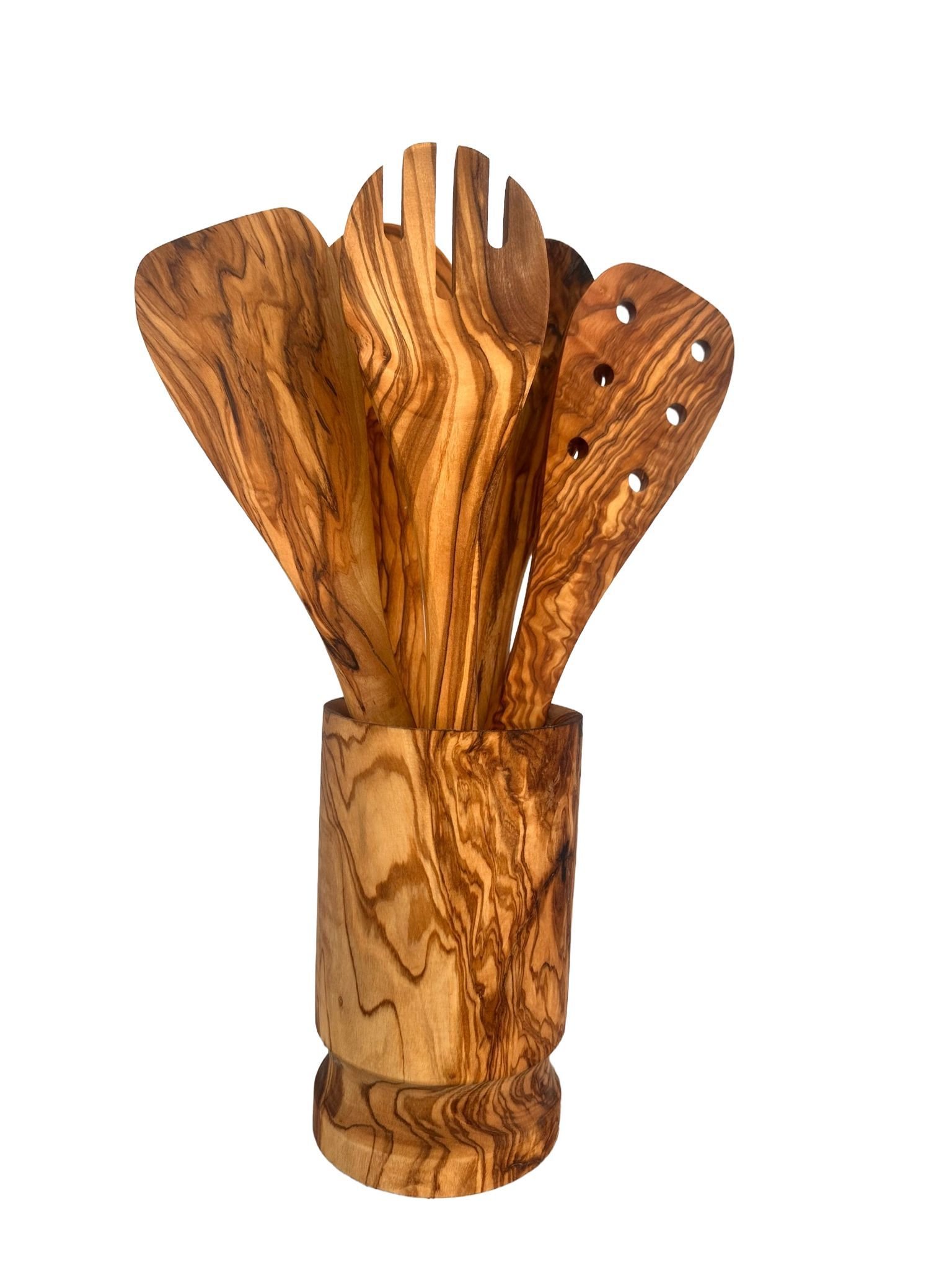 Rick Server Olive Wood Kitchen Servers Set w/Holder -6 Pcs